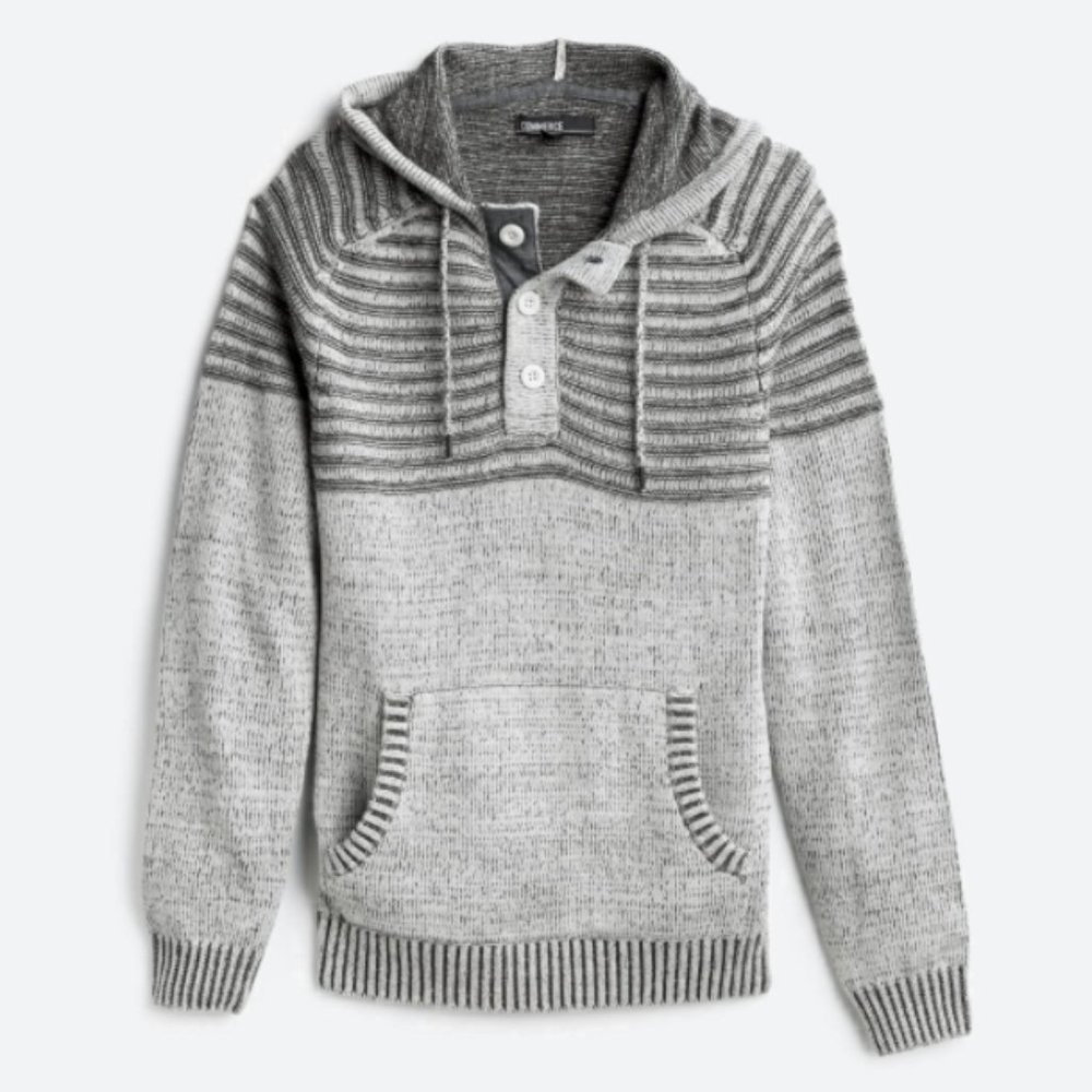Gray/white 3-button hoodie sweater Size S